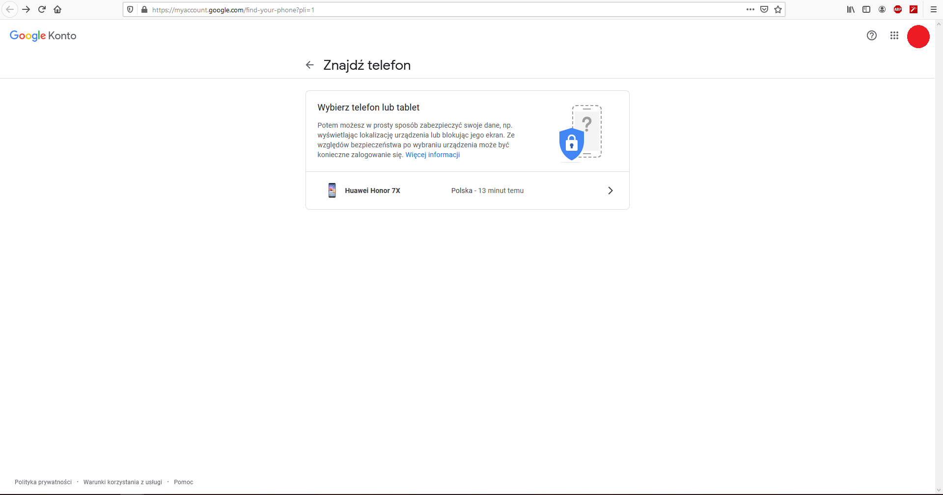 znajdź telefon z google