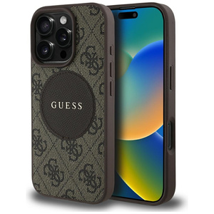 Etui Guess 4G Circle Classic Logo MagSafe do iPhone 16 Pro Max brązowy