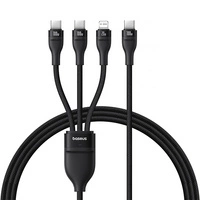 Kabel 3w1 Baseus Flash Series 3 100W USB-C - USB-C+USB-C+Lightning 1,5m + 3 x 0,25 m - czarny