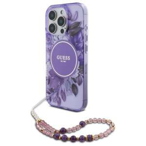 Etui Guess iPhone 16 Pro Max 6.9" fioletowy/purple hardcase IML Flowers With Pearl Strap MagSafe
