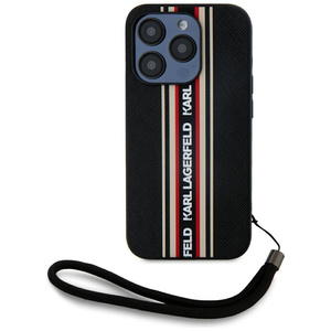 Etui Karl Lagerfeld Saffiano Athleisure Stripes Cord do iPhone 15 Pro czarno-czerwony