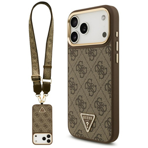 Etui Guess 4G Triangle Logo & Big Strap Metal Buttons MagSafe do iPhone 17 Pro Max brązowy
